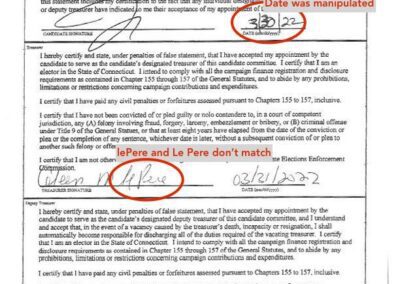 A page of an official document with three red circles.