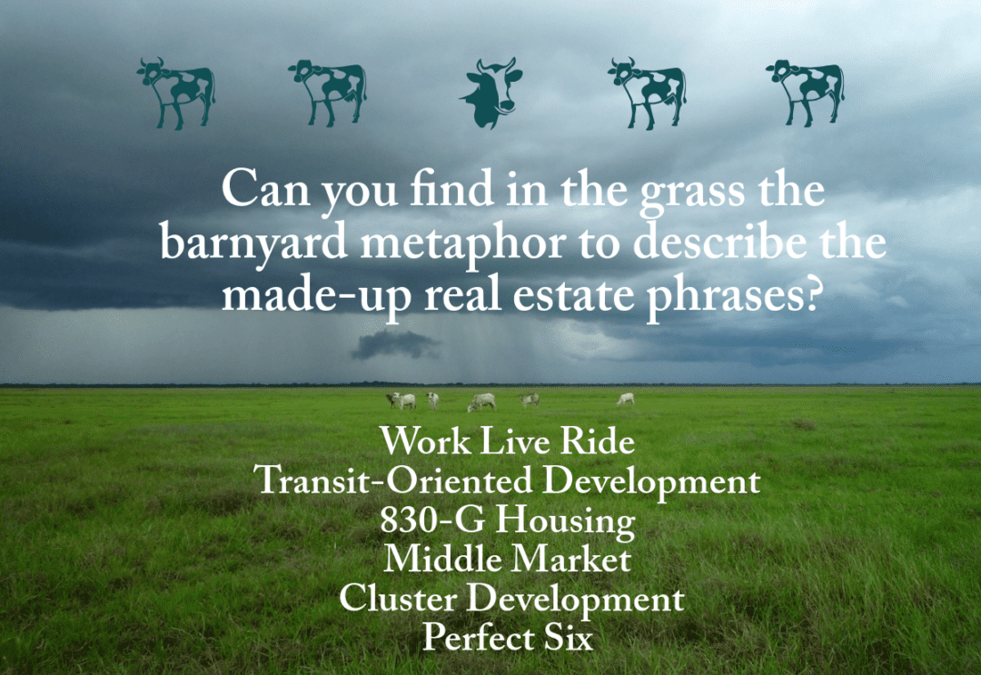 Can you find in the grass the barnyard metaphor to describe the made up real estate phrases?